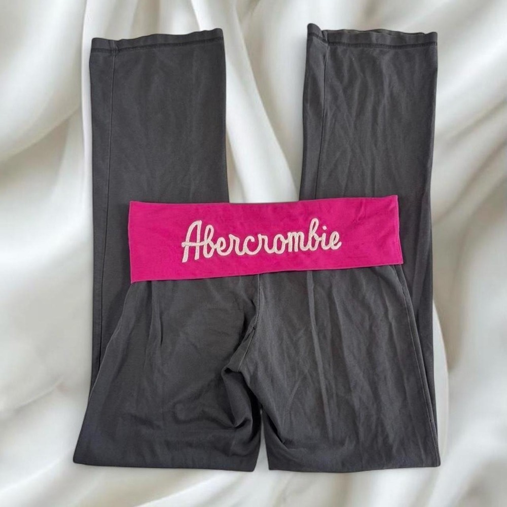 Abercrombie & Fitch pink logo fold over flare leggings Y2K vintage mcbling
